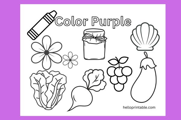 Purple color objects coloring page for preschool and kindergarten kids