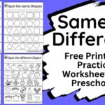 Same or different practice worksheets for preschool kids