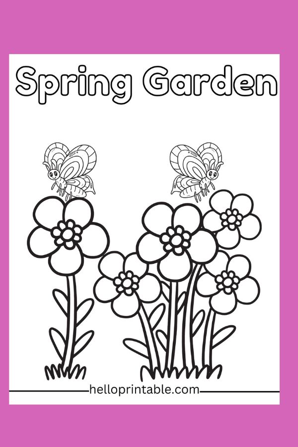 Flowers and butterfly spring coloring pages 
