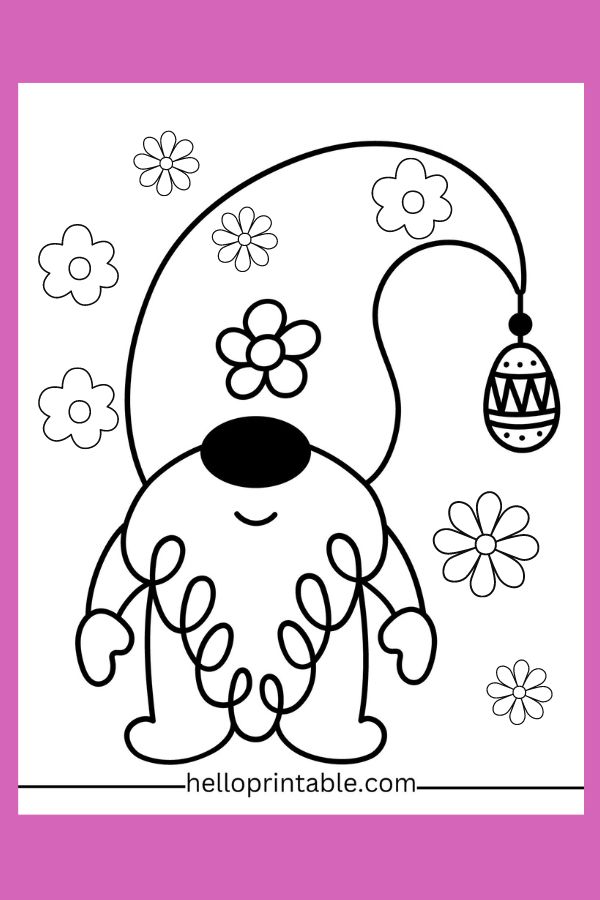 spring theme gnome coloring page 