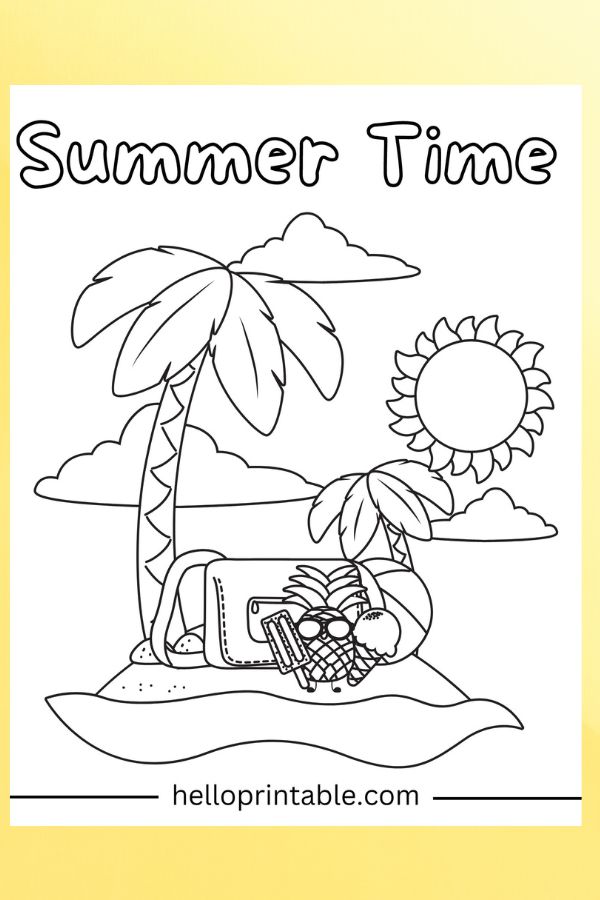 Summer time coloring page - beach coloring page 