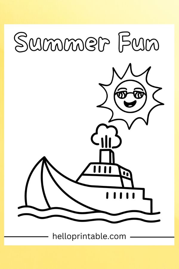 summer coloring pages - sun and cruise ship 