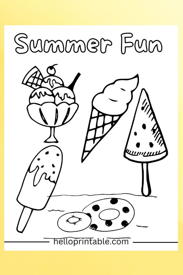 summer Ice cream fun coloring page 