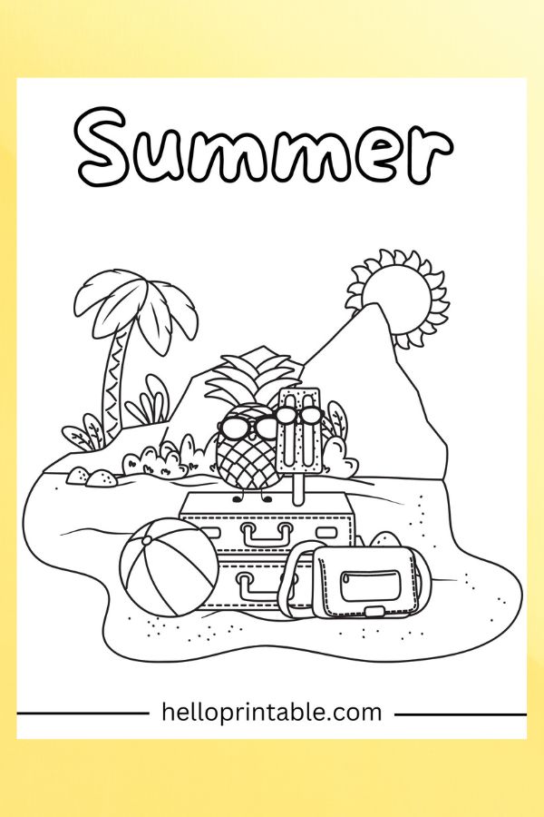 Summer coloring page - trip to beach free coloring sheet 