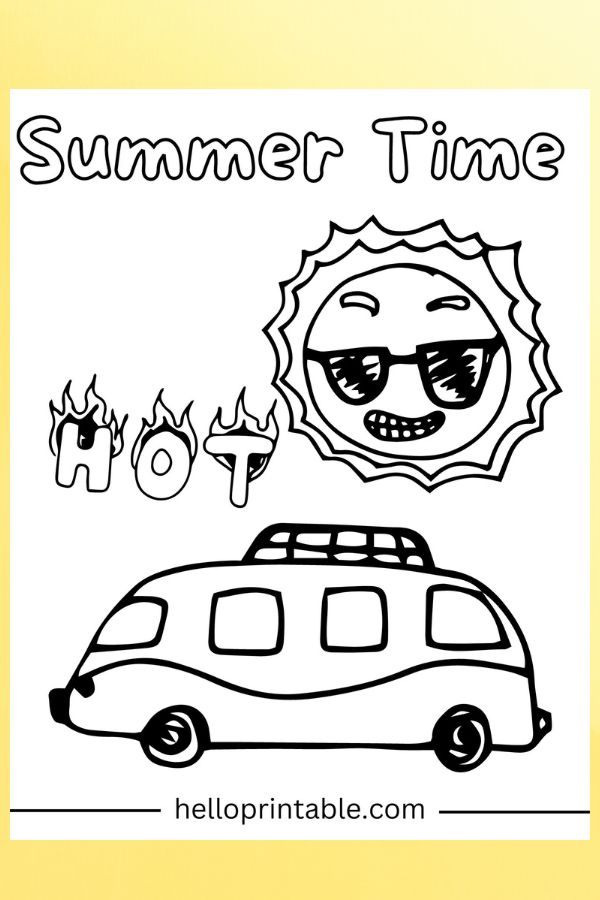 summer time coloring page - hot weather and travel fun 