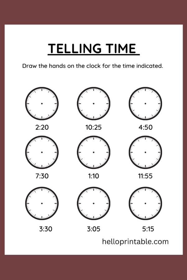 Telling time on clock - Draw time on clocks using hour and minute hands. 