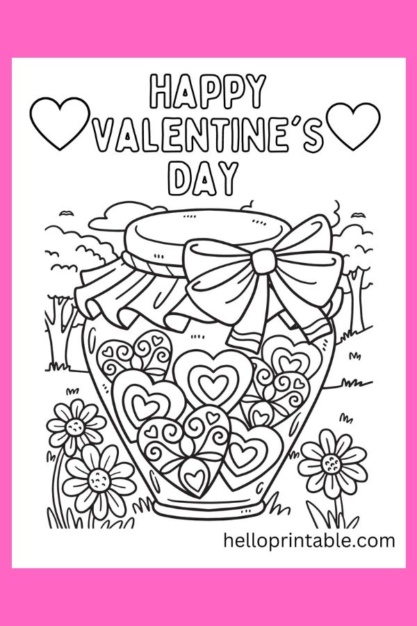 Hearts vase valentine's day coloring page 