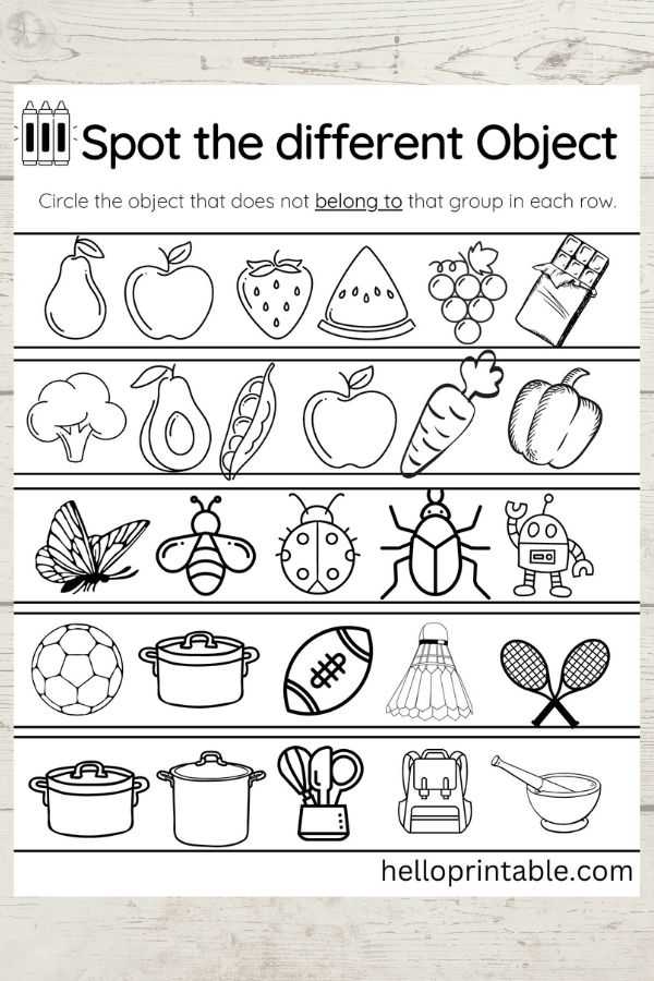 spot the object that does not belong to the group - preschool worksheets 