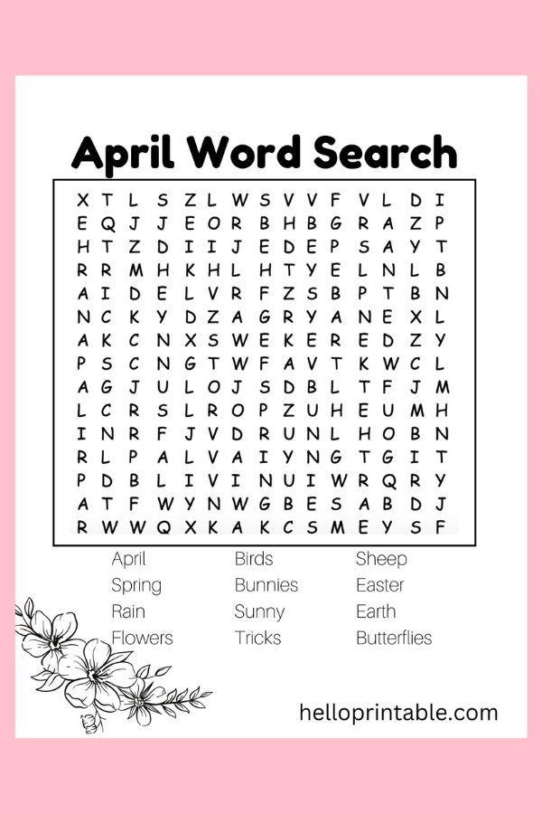 April Easter word search Printable activity 