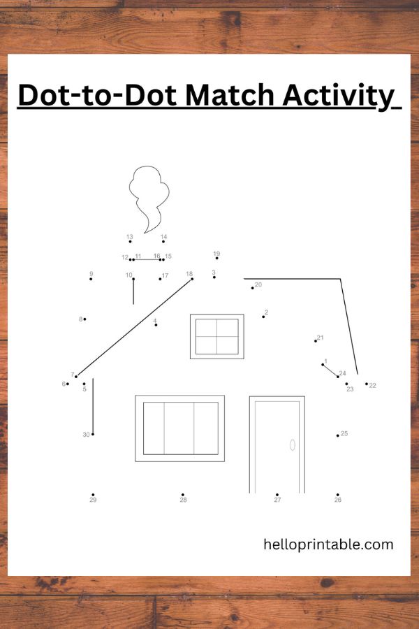 House dot to dot worksheet for kids -free printable 