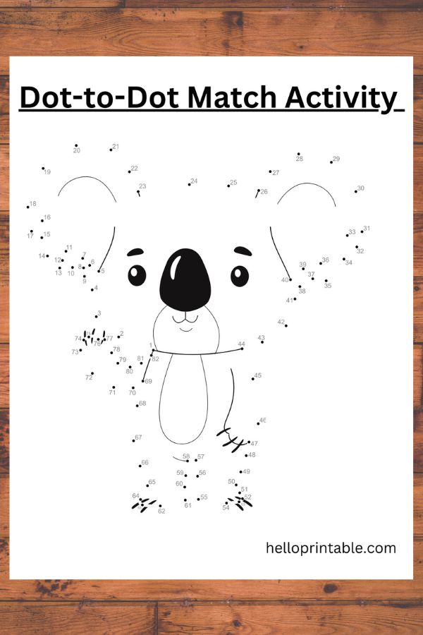 Koala animal dot to dot worksheet for kids -free printable 