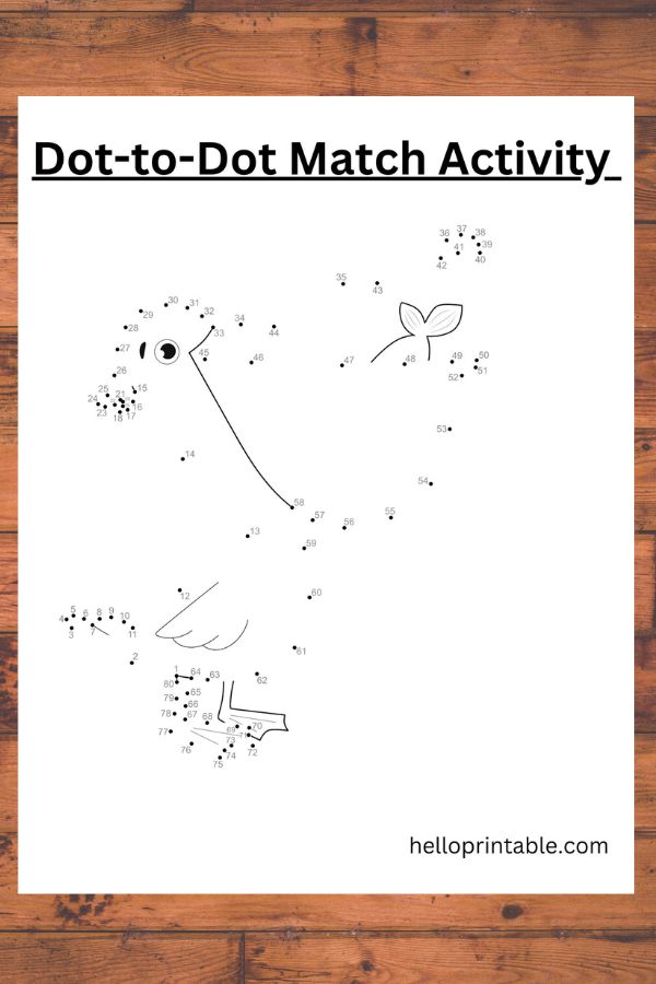 bird animal dot to dot worksheet for kids -free printable 