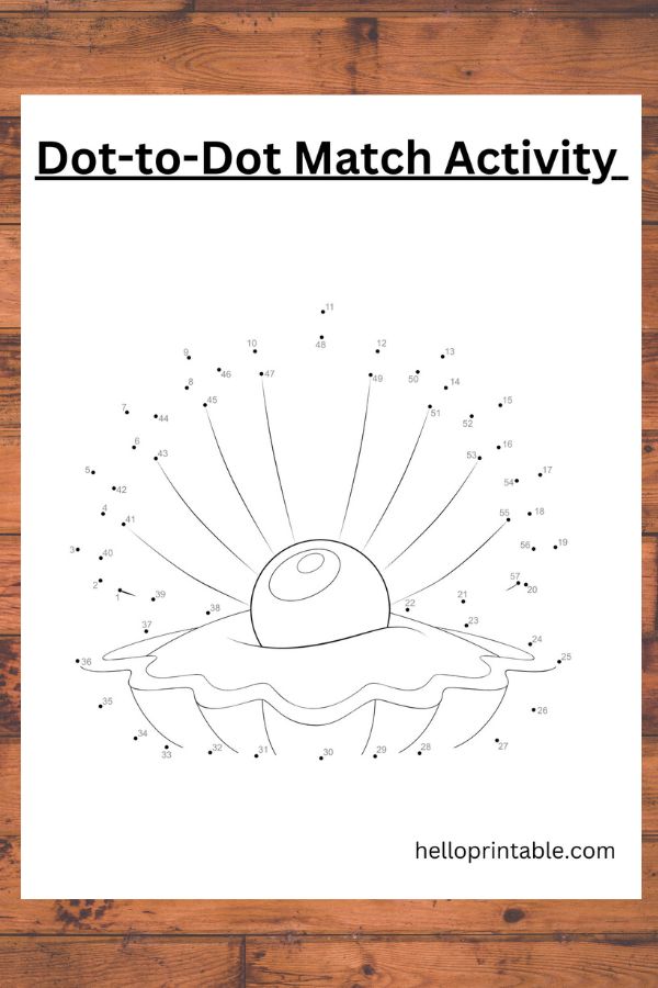 sea shell connect the dot worksheet for kids -free printable 