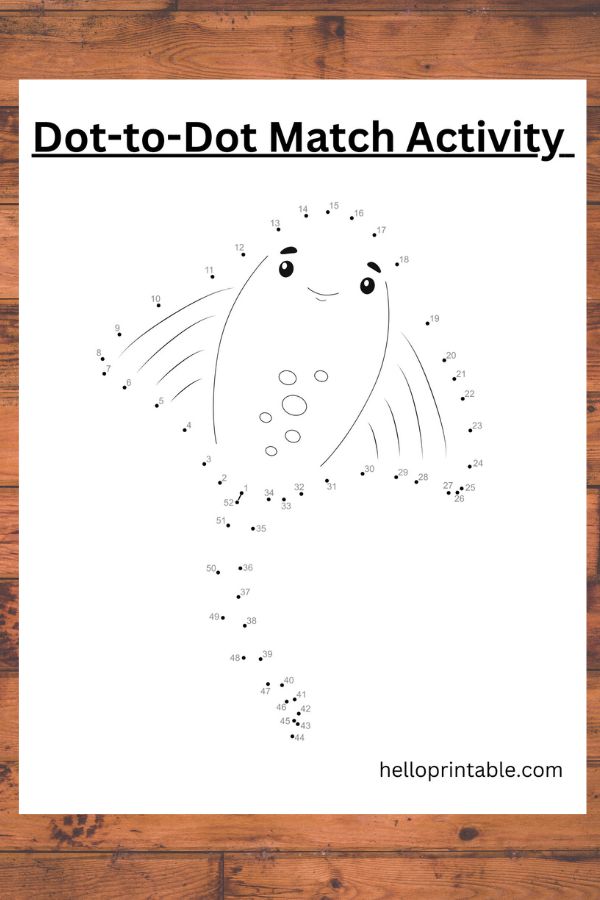 Stingray connect the dot worksheet for kids -free printable 