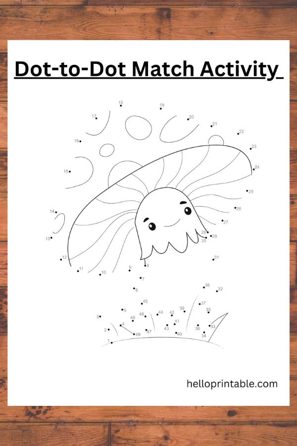 Mushroom connect the dot worksheet for kids -free printable 