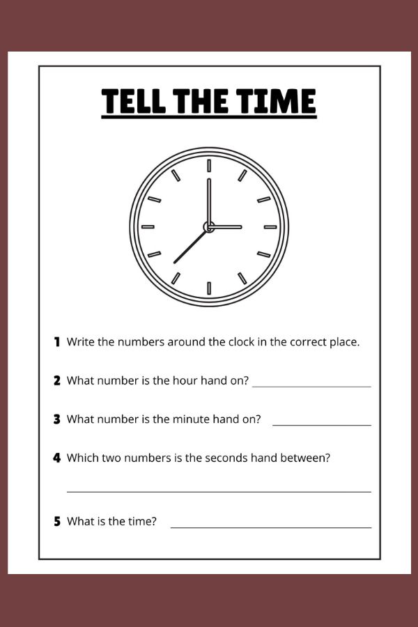 Tell the time questions worksheets 