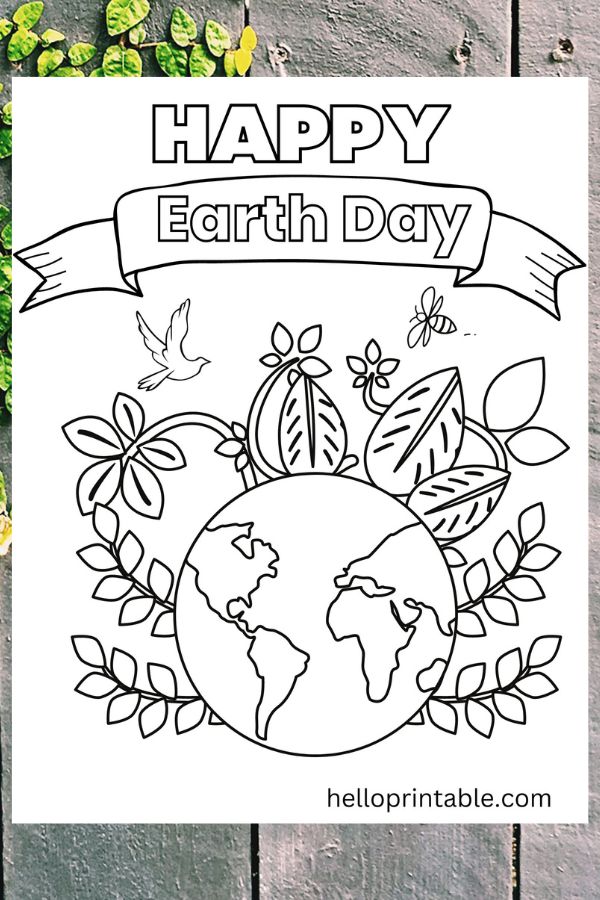 Happy earth day coloring page free printable for kids 