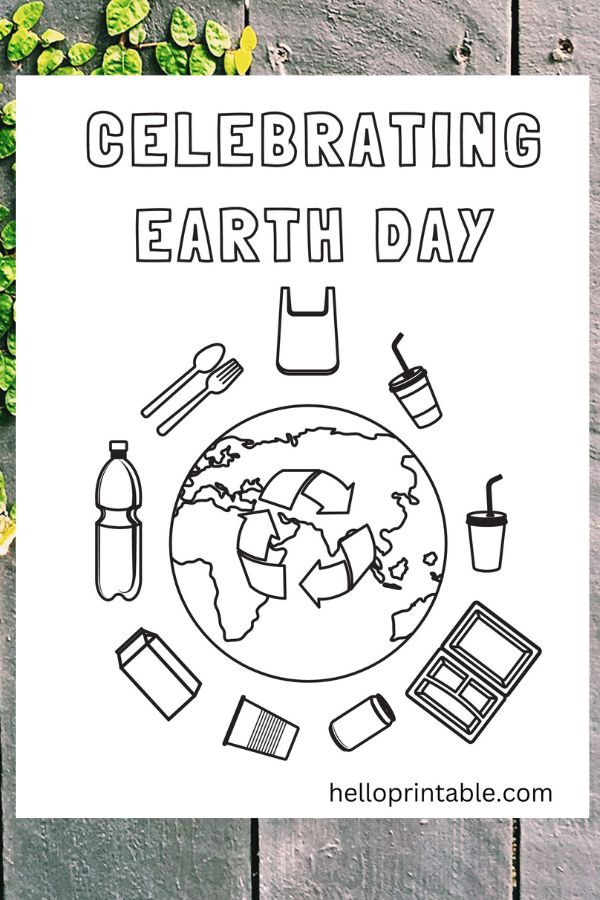 Recycle products Earth day coloring page 