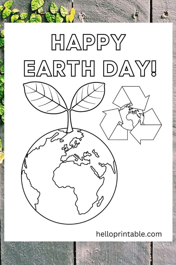 Happy Earth day coloring page printable sheet 