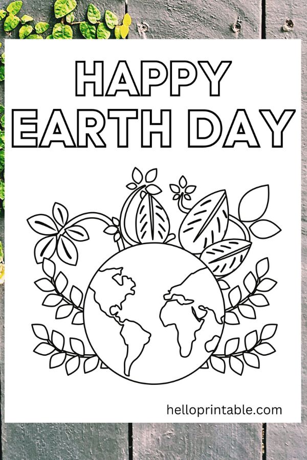 Earth with plants - Earth day coloring page 