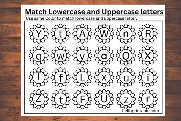 Match alphabets uppercase and lowercase with same color - printable activity for preschool and kindergarten kids