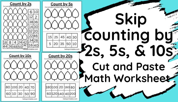 counting by 2s, 5s, 10s, and 20s cut and paste math worksheet