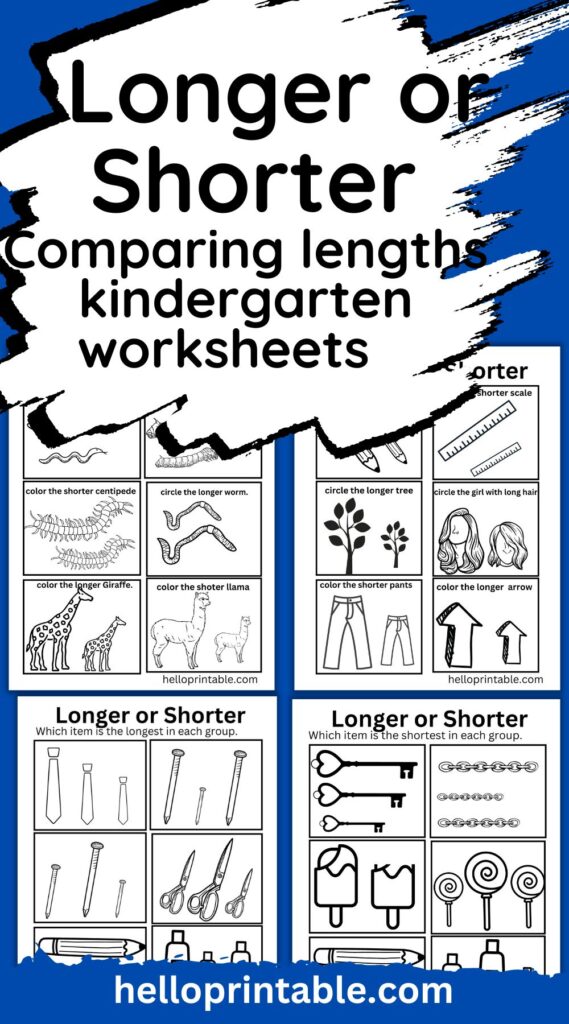 comparing lengths longer or shorter kindergarten free printable worksheets 