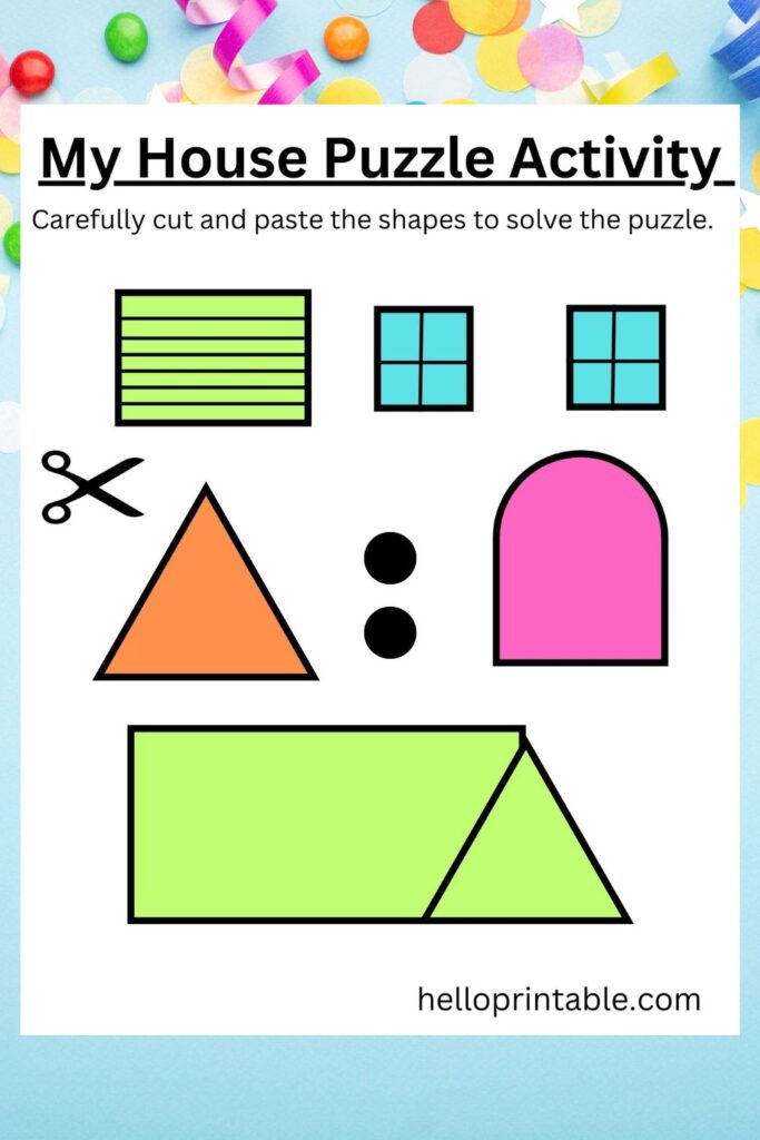 Cut and paste shapes to improve fine motor skills for kids - puzzle activity
