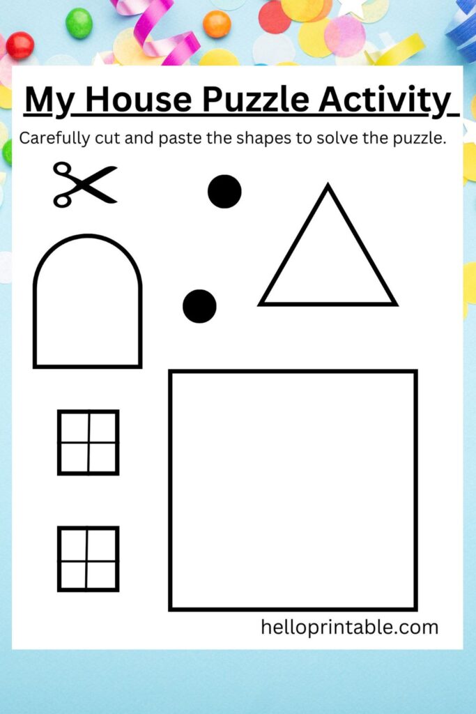 Cut and paste shapes to improve fine motor skills for kids - ink saving puzzle activity