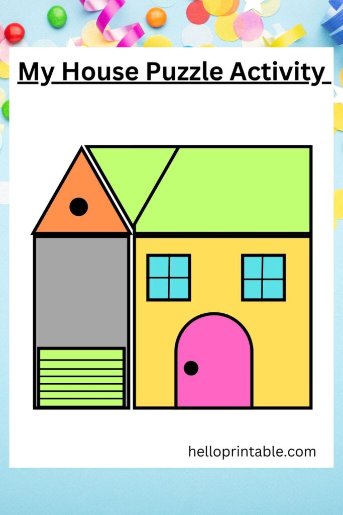 Create house printable puzzle activity for kids - preschool and kindergarten 