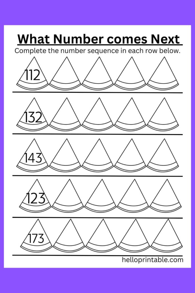 What number comes next in each row worksheet - 3-digit math worksheet