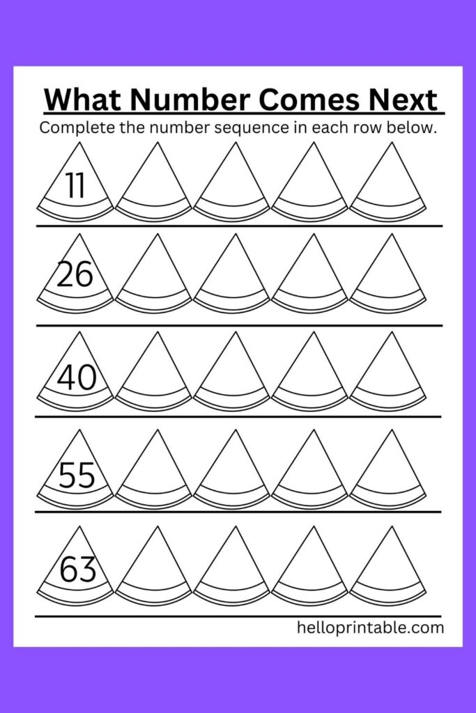 What number comes next in each row worksheet - 2 digit math worksheet