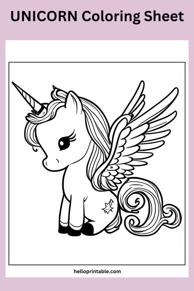 Cute unicorn with angel wings coloring page