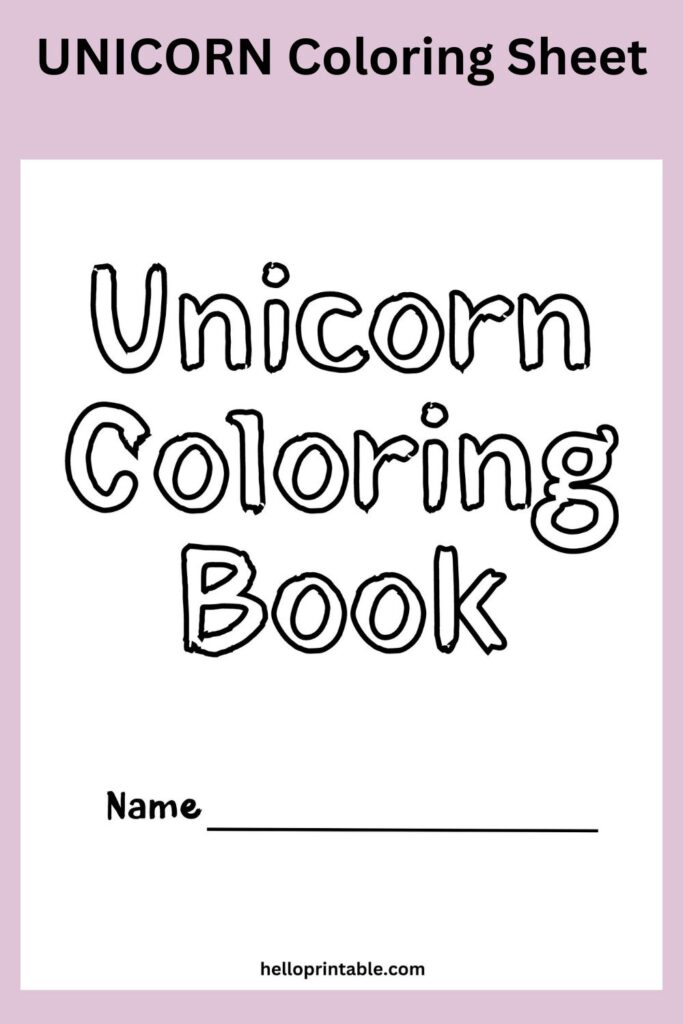 Unicorn coloring book title page 