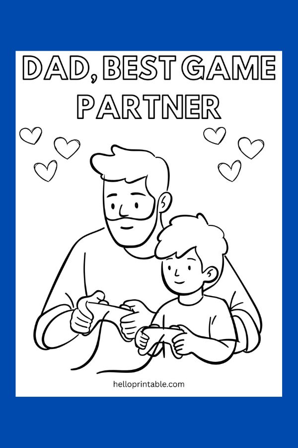 Dad and son playing video game together coloring sheet for father's day