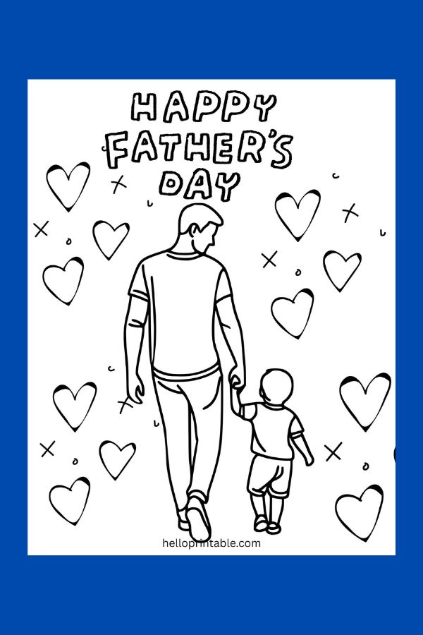 Father and child walking together Happy Father's day Coloring sheet