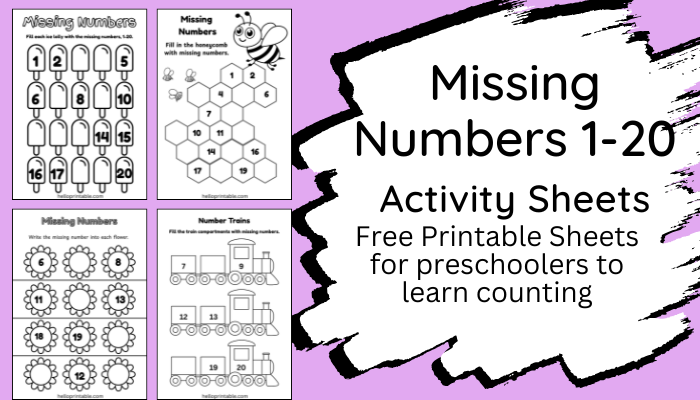 Missing Numbers 1-20 Worksheets
