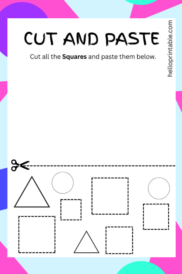 Square cutting printable worksheet