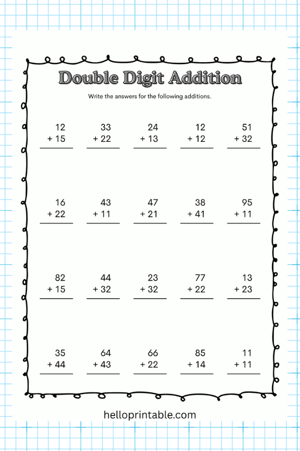 Double-Digit Addition Practice Worksheets
