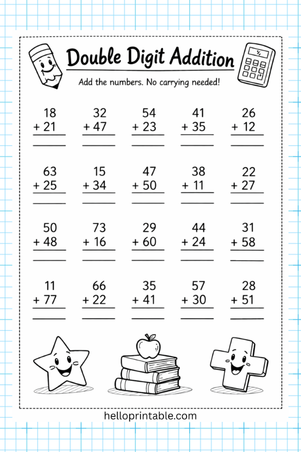 Double-Digit Addition Practice Worksheets