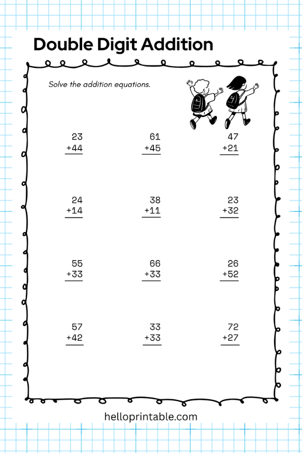 Double-Digit Addition Practice Worksheets