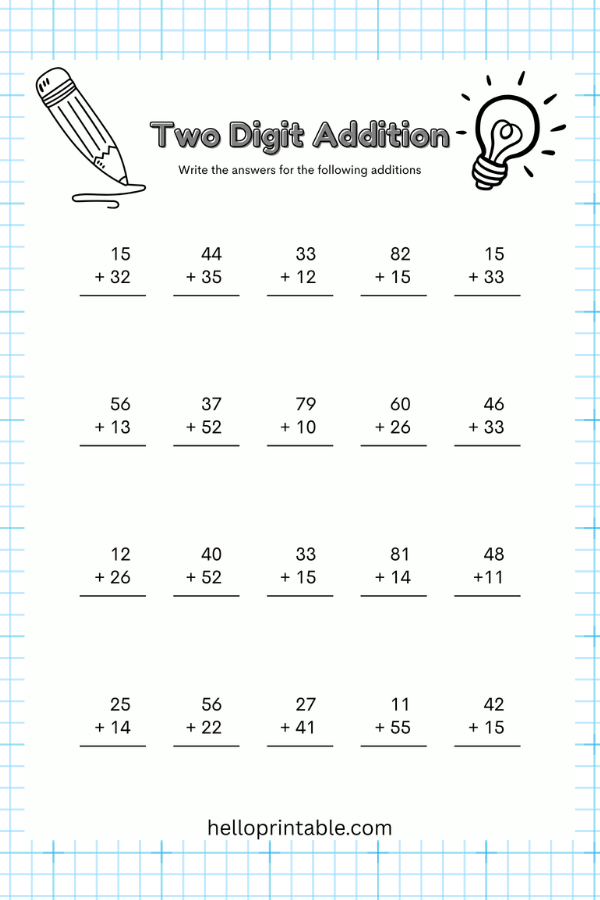 Double-Digit Addition Practice Worksheets