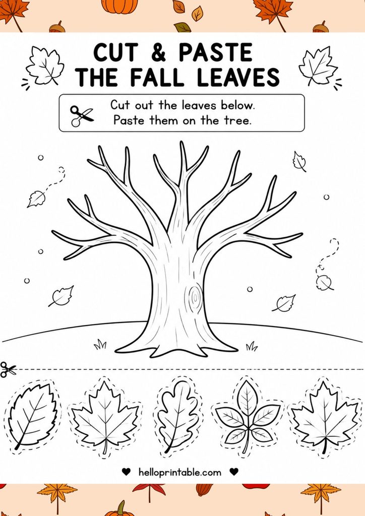 cut and paste fall leaves printable worksheet
