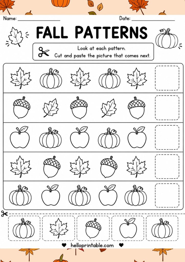 learn fall patterns cut and paste worksheet