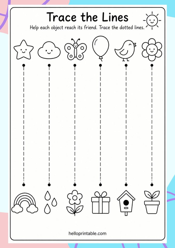 Vertical line tracing worksheet for toddlers