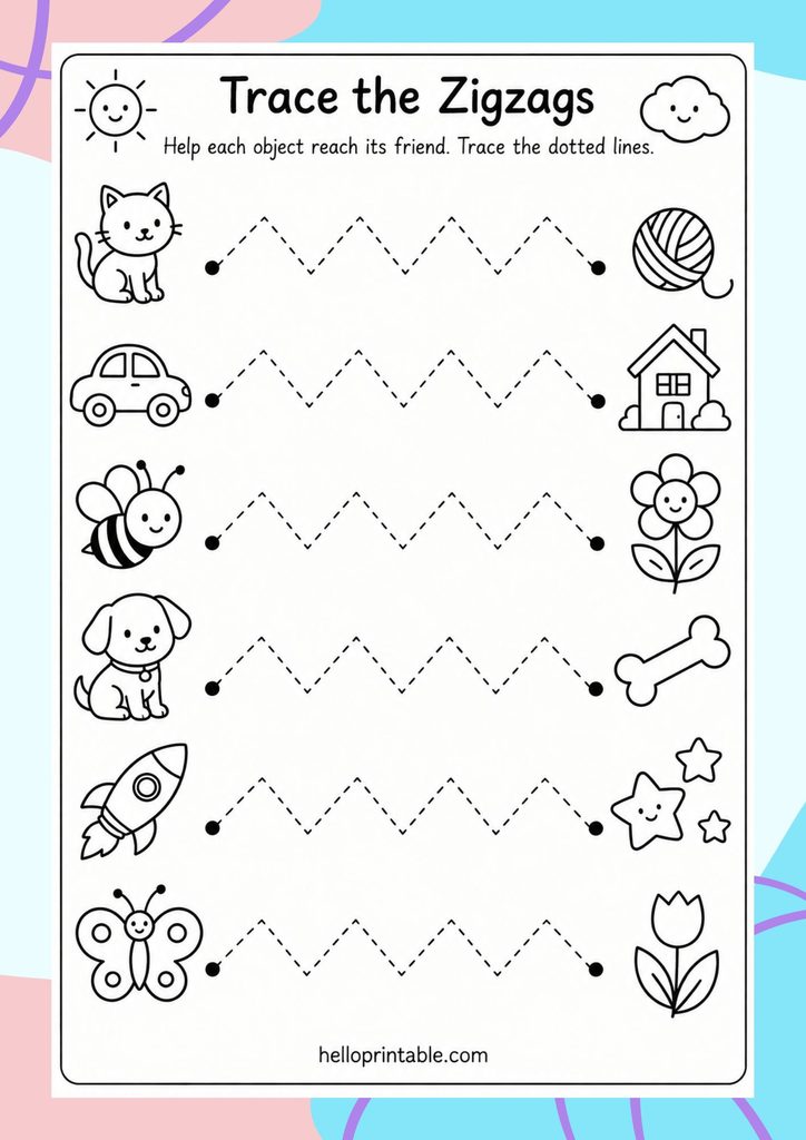 zigzag line tracing worksheets for pencil control