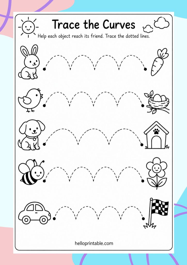 curved line tracing worksheet
