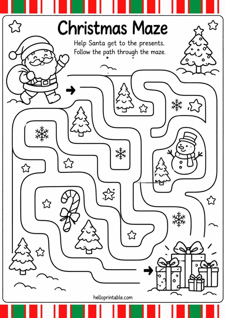 free printable Christmas maze for preschoolers