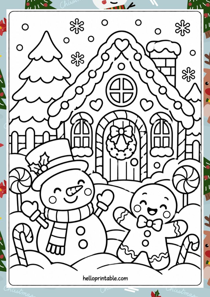 Snowman and Gingerbread man coloring page
